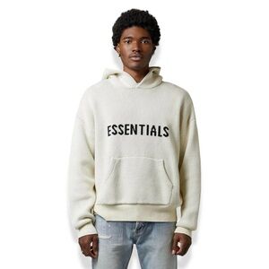 Essentials Fear of God Knit Hoodie XS Cream Logo Pullover EUC